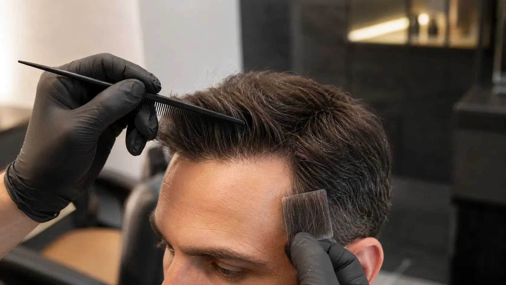 بررسی خط رویش، رنگ و تراکم پروتز مو طبیعی نصب‌شده در کنار موهای شقیقه